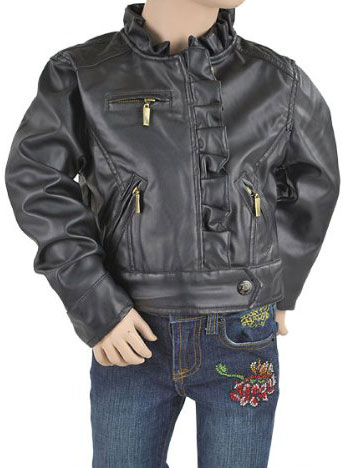 Pleated Collar Kids Leather Jacket