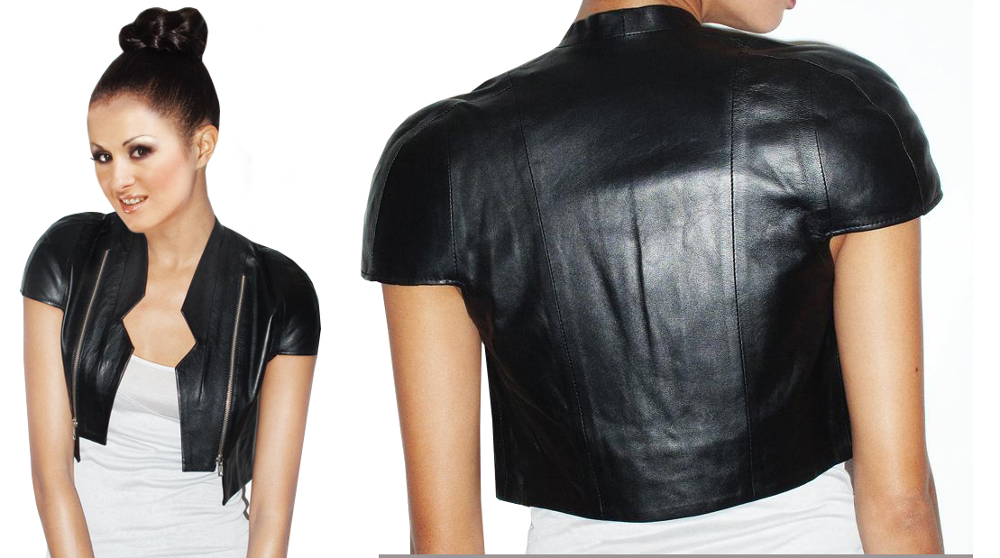 Sensual Cropped Womans Leather Jacket